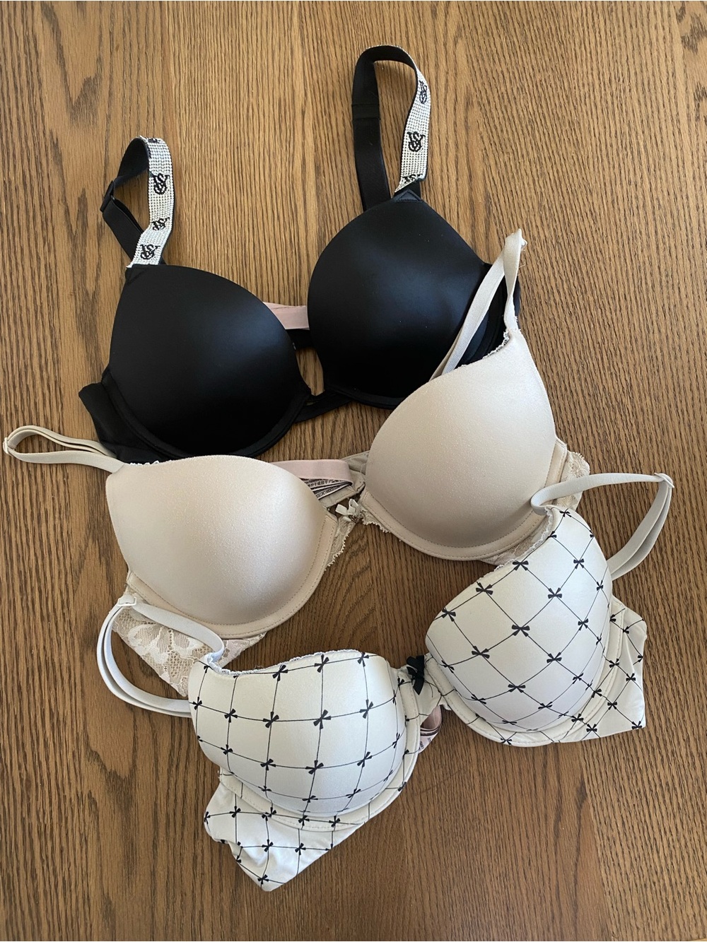 Victoria secret push up Bras - Black, Cream & White Pattern (3-Pack) 34B